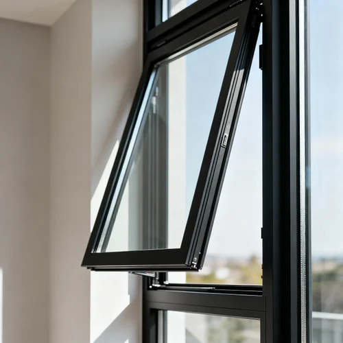 Black UPVC Awning Window - Bottom Opening Design