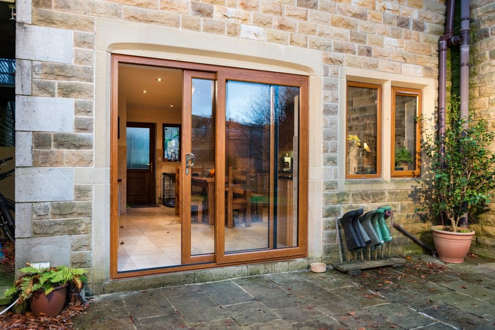 Golden Oak UPVC Lift Slide Door - Exterior Installation