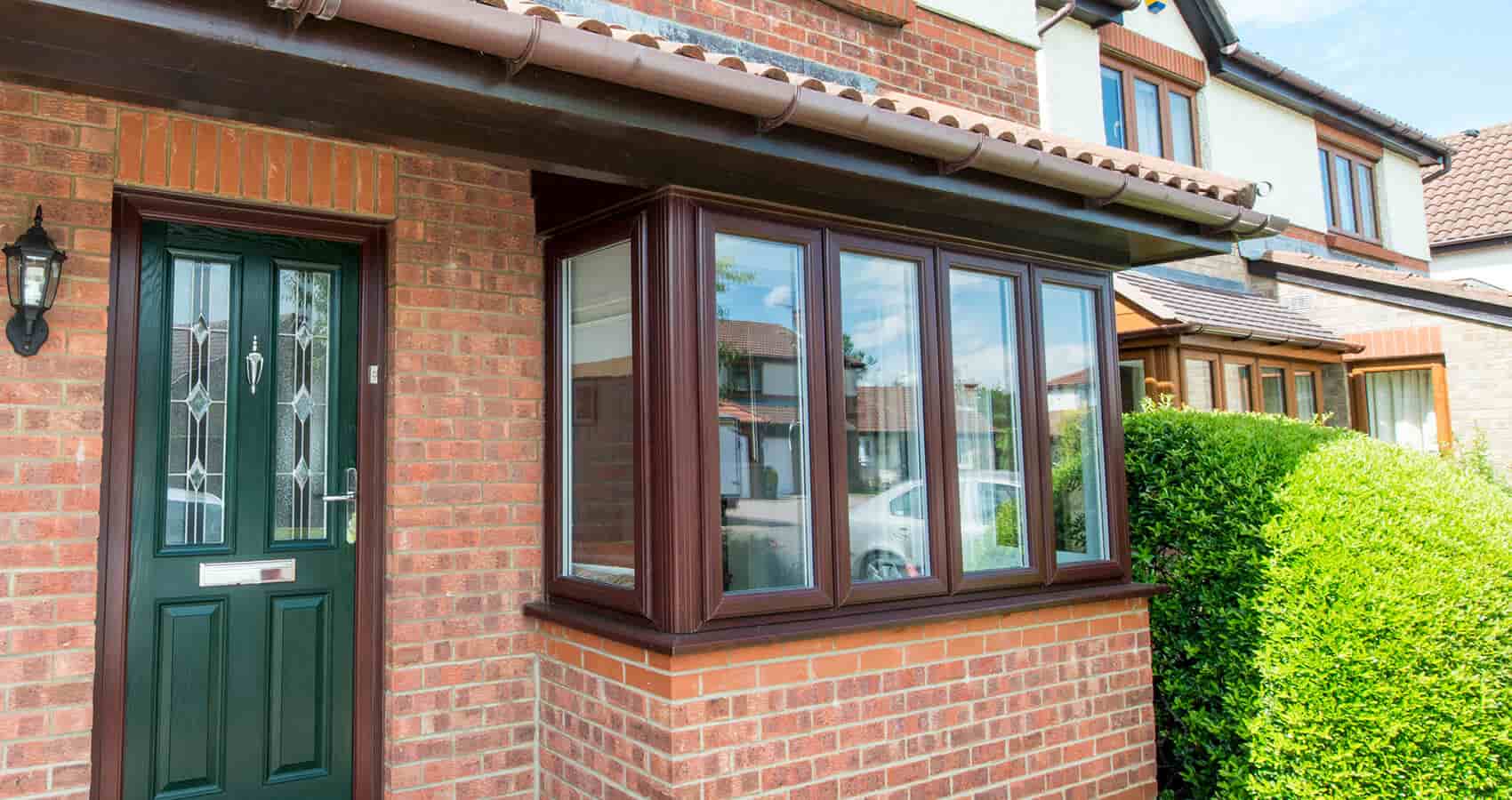Mahogany UPVC Bay Window Exterior - Rich Dark Finish