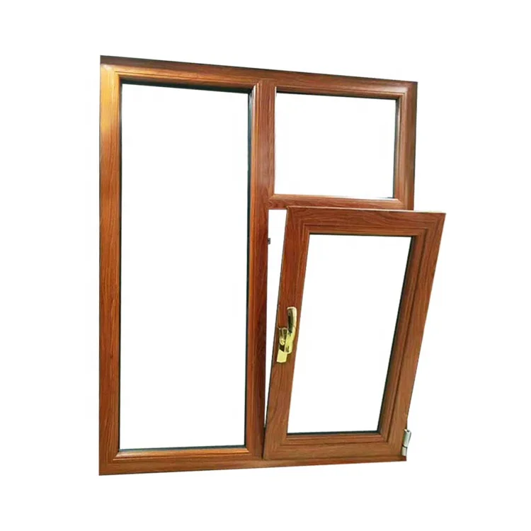 Mahogany UPVC Bottom Hung Window - Rich Wood Finish