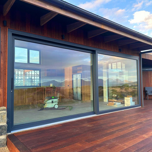 Modern Lift Slide Door Mahogany Wood Installation