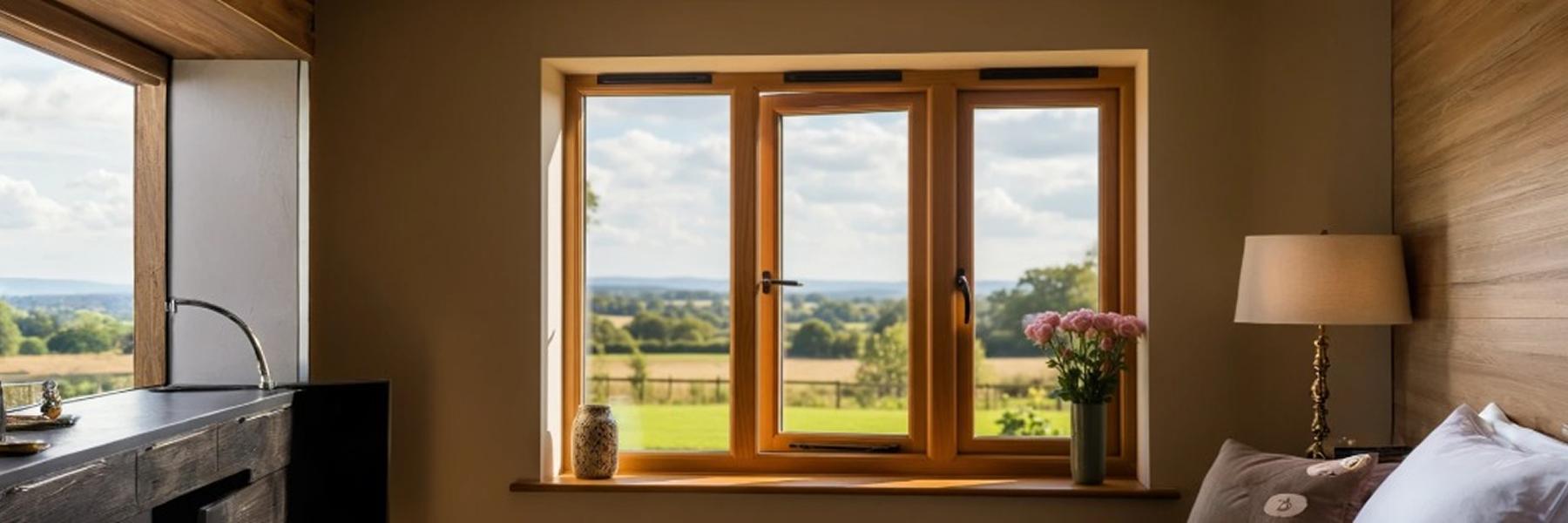 Rustic Oak UPVC Tilt and Turn Window Interior - Rich Wood Texture