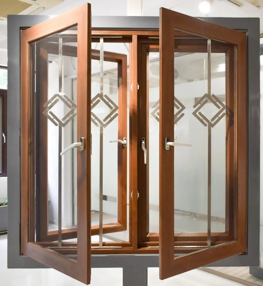 UPVC Twin Sash Window with Decorative Grill - Elegant Design Pattern