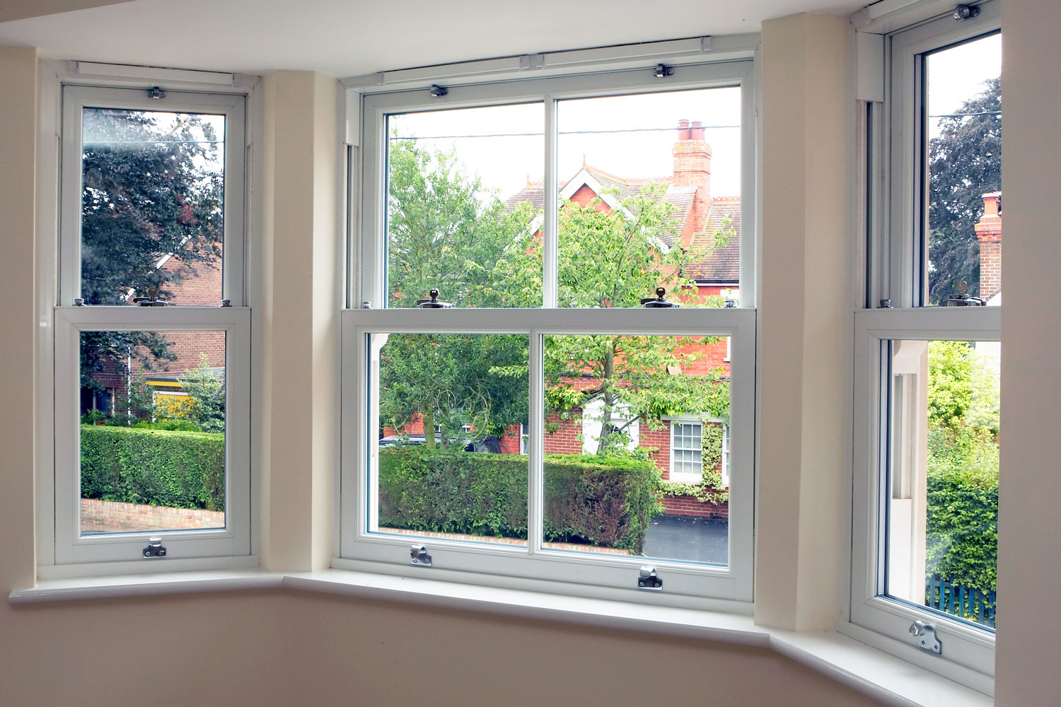 UPVC Vertical Slider Sash Windows Bay Installation